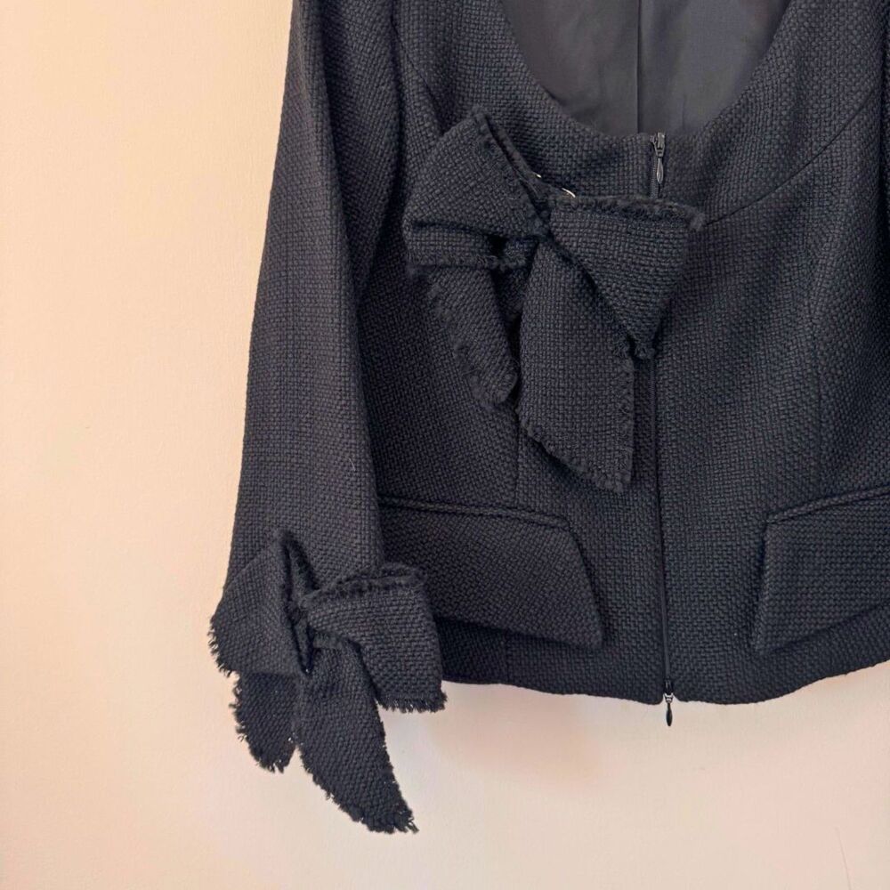Anne Fontaine Alena Black Bow Tweed Jacket Size 10 - Picture 2 of 6